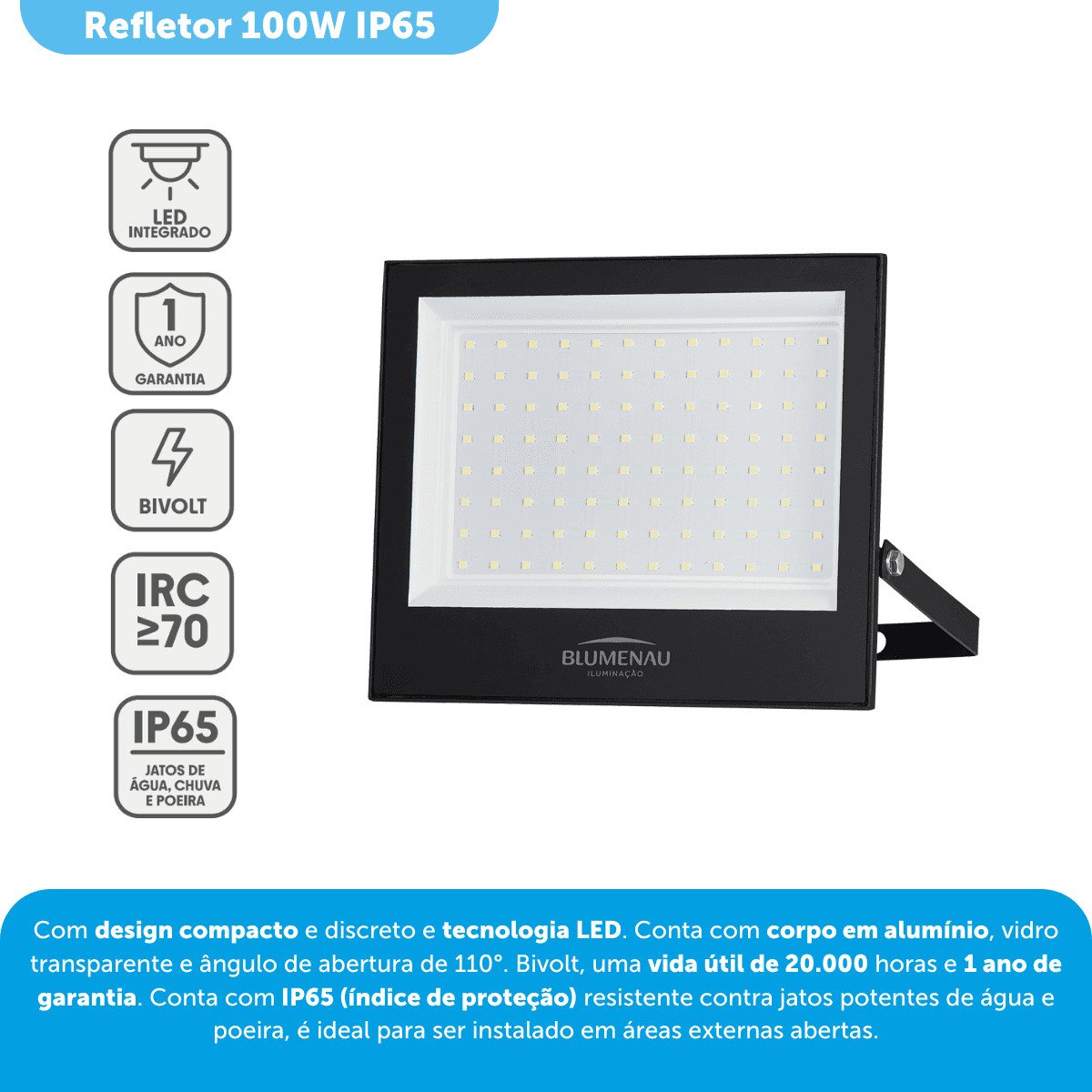 Refletor LED 100W IP65 Preto
